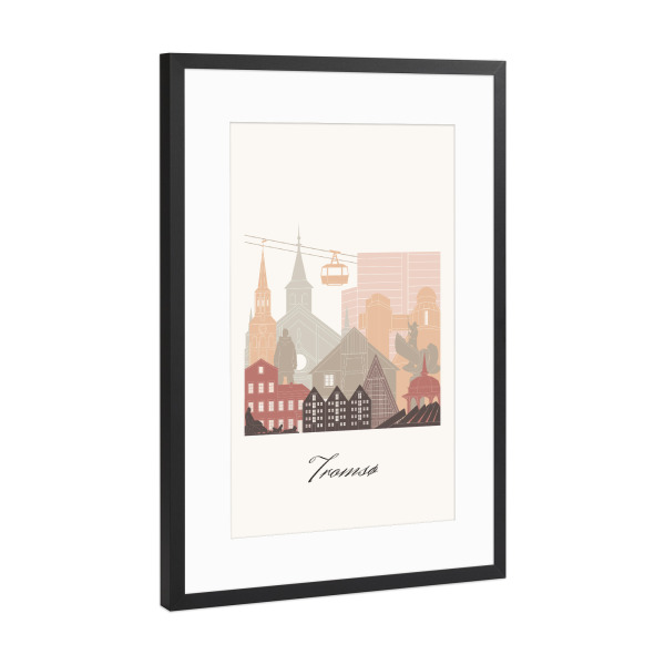 Poster mit Rahmen Schwarz (Metallic) "Skyline von Tromsø in Terrakotta" artboxONE - Städte,Reise,Architektur,Kartografie