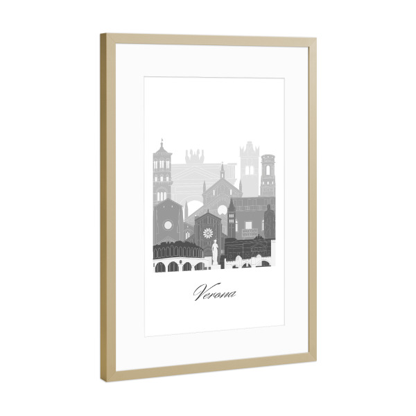 Poster mit Rahmen Gold "Verona Skyline schwarz-weiß" artboxONE - Städte,Reise,Architektur,Kartografie