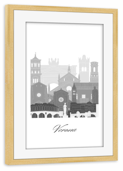 Poster mit Rahmen kiefer "Verona Skyline schwarz-weiß" artboxONE - Städte,Reise,Architektur,Kartografie