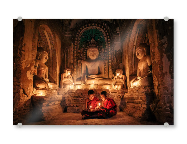 Acrylglasbild "Junge Mönche in Bagan" artboxONE - Menschen,Architektur,Reise / Asien