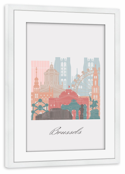 Poster mit Rahmen weiß "Brüsseler Skyline-Pastellstil" artboxONE - Städte,Reise,Architektur,Kartografie