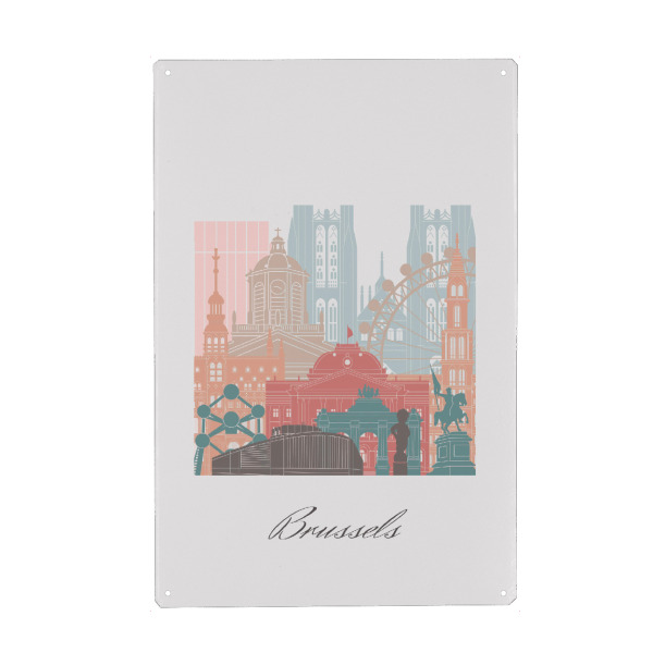 Metall Poster "Brüsseler Skyline-Pastellstil" artboxONE - Städte,Reise,Architektur,Kartografie