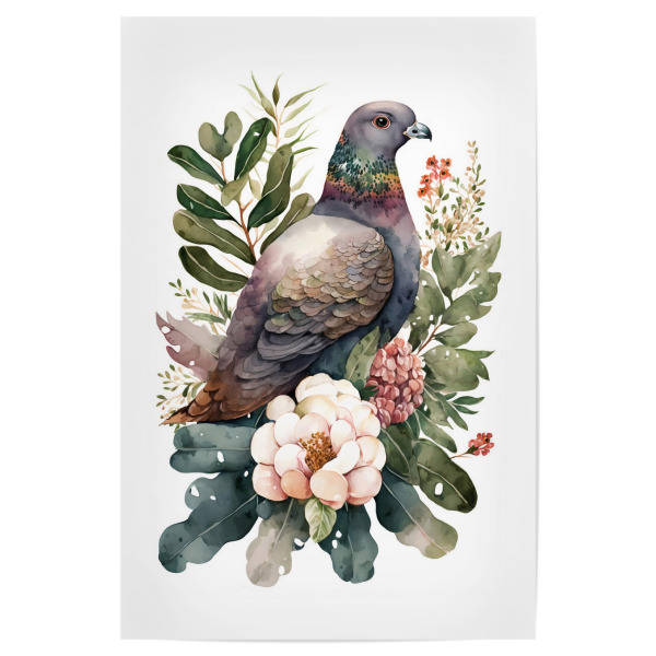 Poster 30x20 cm "Taube mit Blumen" artboxONE - Floral,Tiere