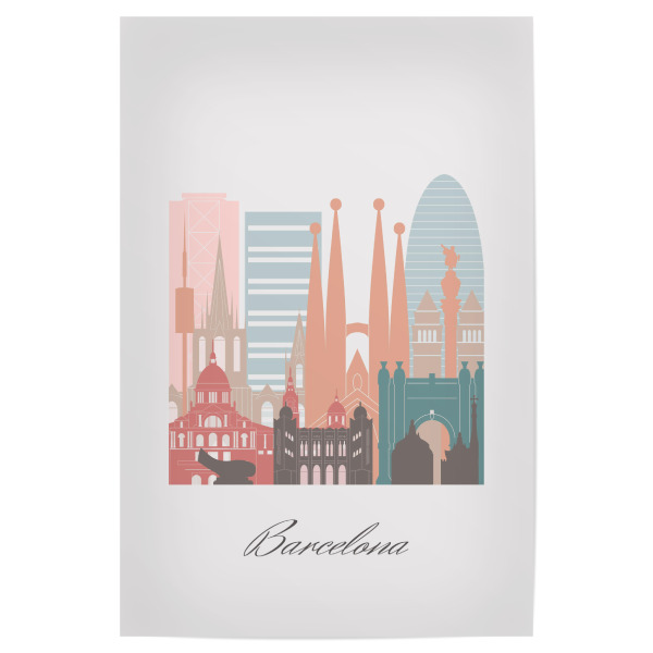 Poster 30x20 cm "Pastellfarbe-Skyline von Barcelona" artboxONE - Städte,Reise,Architektur,Städte / Barcelona,Kartografie