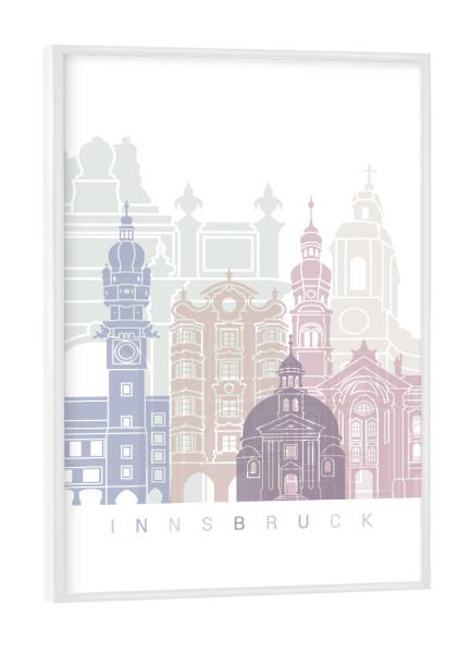 Poster mit weißem Rahmen "INNSBRUCK SKYLINE PASTELL" artboxONE - Städte,Architektur