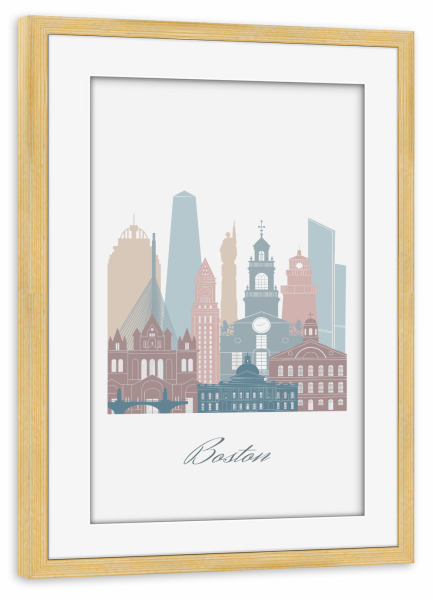 Poster mit Rahmen kiefer "Skyline von Boston in Erdtönen" artboxONE - Städte,Reise,Architektur,Städte / Boston,Kartografie