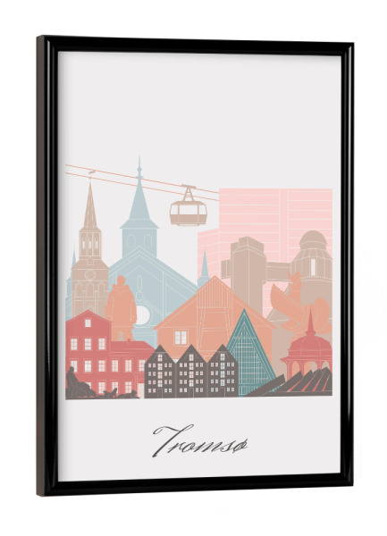 Poster mit schwarzem Rahmen "Tromsø Skyline im Pastellstil" artboxONE - Städte,Reise,Architektur,Kartografie