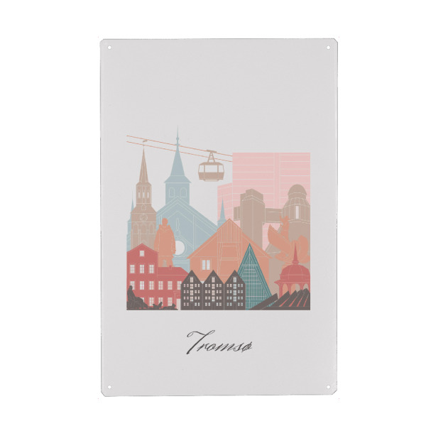 Holzbild "Tromsø Skyline im Pastellstil" artboxONE - Städte,Reise,Architektur,Kartografie