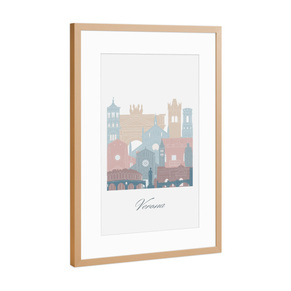 Poster mit Rahmen Kupfer "Verona Skyline Erdtöne Stil" artboxONE - Städte,Reise,Architektur,Kartografie