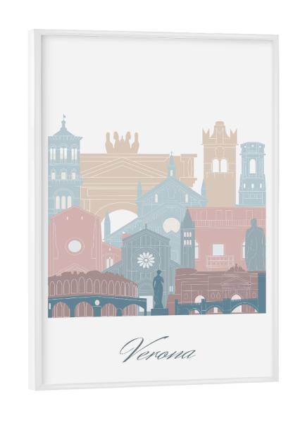 Poster mit weißem Rahmen "Verona Skyline Erdtöne Stil" artboxONE - Städte,Reise,Architektur,Kartografie