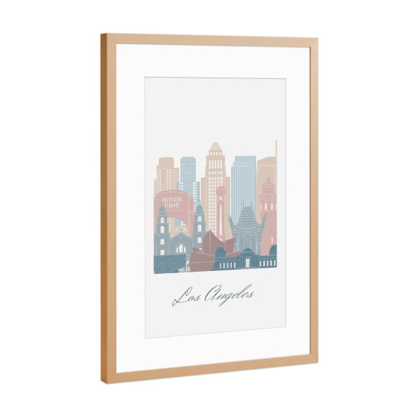 Poster mit Rahmen Kupfer "Skyline von Los Angeles" artboxONE - Städte,Reise,Architektur,Städte / Los Angeles,Kartografie