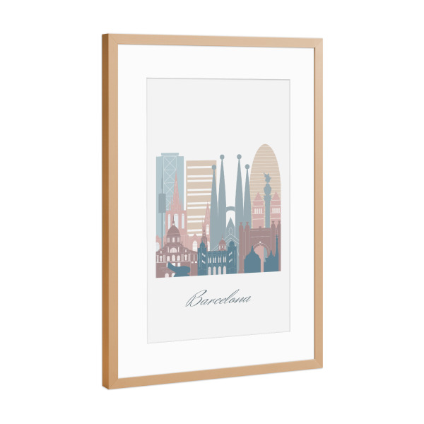 Poster mit Rahmen Kupfer "Erdtöne der Skyline von Barcelona" artboxONE - Städte,Reise,Architektur,Städte / Barcelona,Kartografie