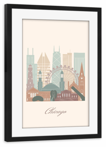 Poster mit Rahmen schwarz "Skyline von Chicago-Salbeigrün" artboxONE - Städte,Reise,Architektur,Städte / Chicago,Kartografie