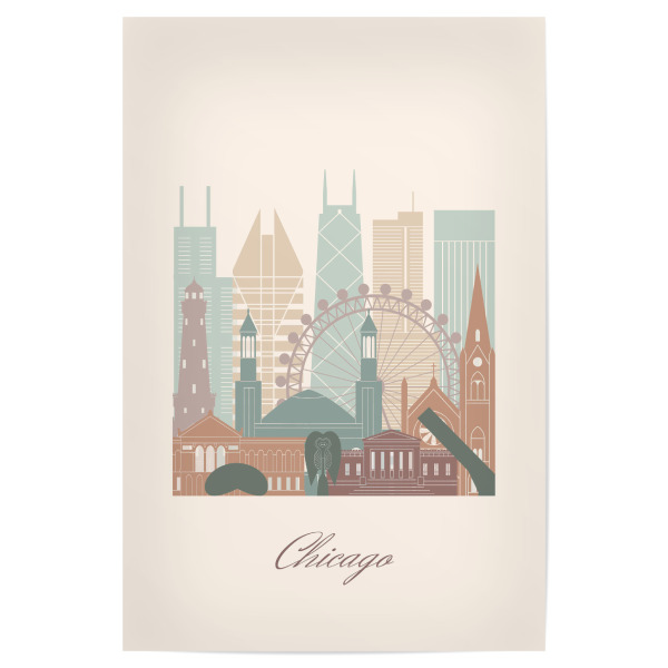 Poster "Skyline von Chicago-Salbeigrün" artboxONE - Städte,Reise,Architektur,Städte / Chicago,Kartografie