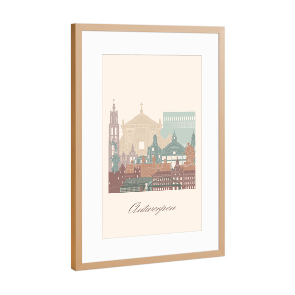 Poster mit Rahmen Kupfer "Antwerpener Skyline-Salbeigrün" artboxONE - Städte,Reise,Architektur,Kartografie