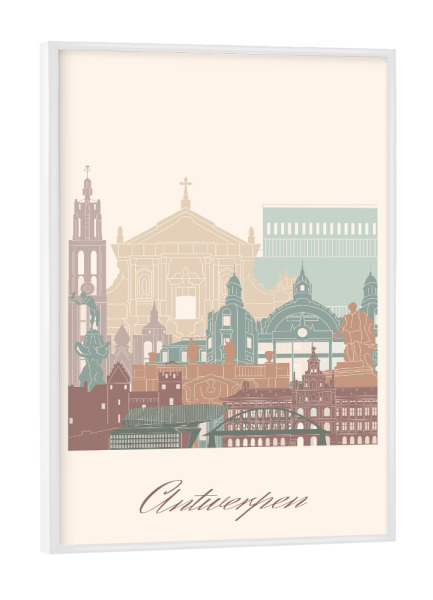 Poster mit weißem Rahmen "Antwerpener Skyline-Salbeigrün" artboxONE - Städte,Reise,Architektur,Kartografie