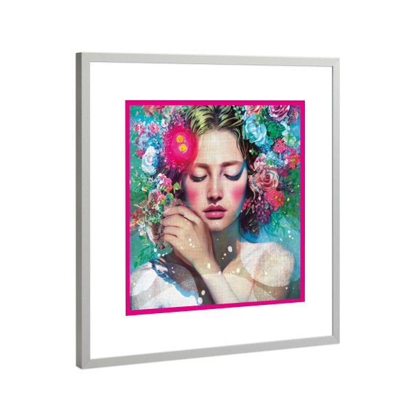 Poster mit Rahmen Silber "LINEN - WOMAN PINK FRAME" artboxONE - Abstrakt,Für Mama,Für Papa