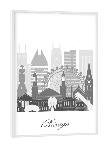Poster mit weißem Rahmen "Chicago Skyline schwarz-weiß" artboxONE - Städte,Reise,Architektur,Städte / Chicago,Kartografie