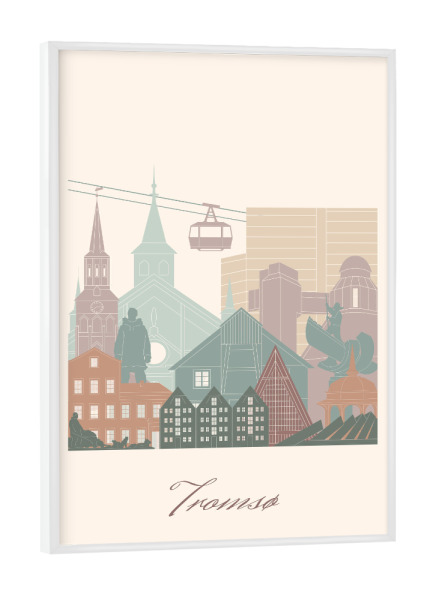 Poster mit weißem Rahmen "Tromsø Skyline in Salbeigrün" artboxONE - Städte,Reise,Architektur,Kartografie