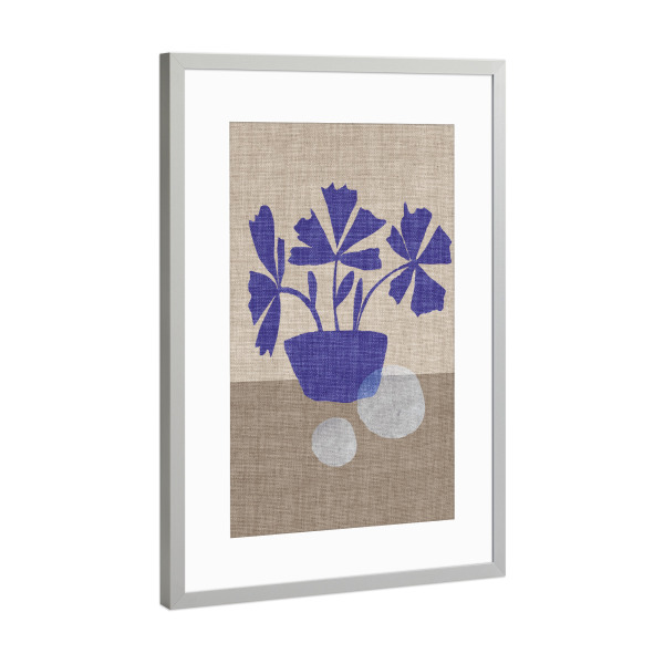 Poster mit Rahmen Silber "LINEN - BLUE FLOWER GABY" artboxONE - Abstrakt - Japandi,Modern,Art,Ibiza,Kunstdruck,Geschenk,Einrichtung,Abstrakt,Kunst