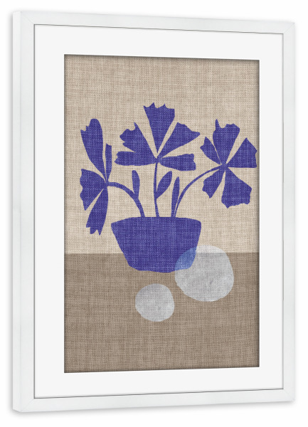 Poster mit Rahmen weiß "LINEN - BLUE FLOWER GABY" artboxONE - Abstrakt - Japandi,Modern,Art,Ibiza,Kunstdruck,Geschenk,Einrichtung,Abstrakt,Kunst