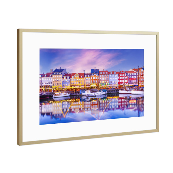 Poster mit Rahmen Gold "KOPENHAGEN Abendimpression" artboxONE - Reise,Architektur,Städte / København