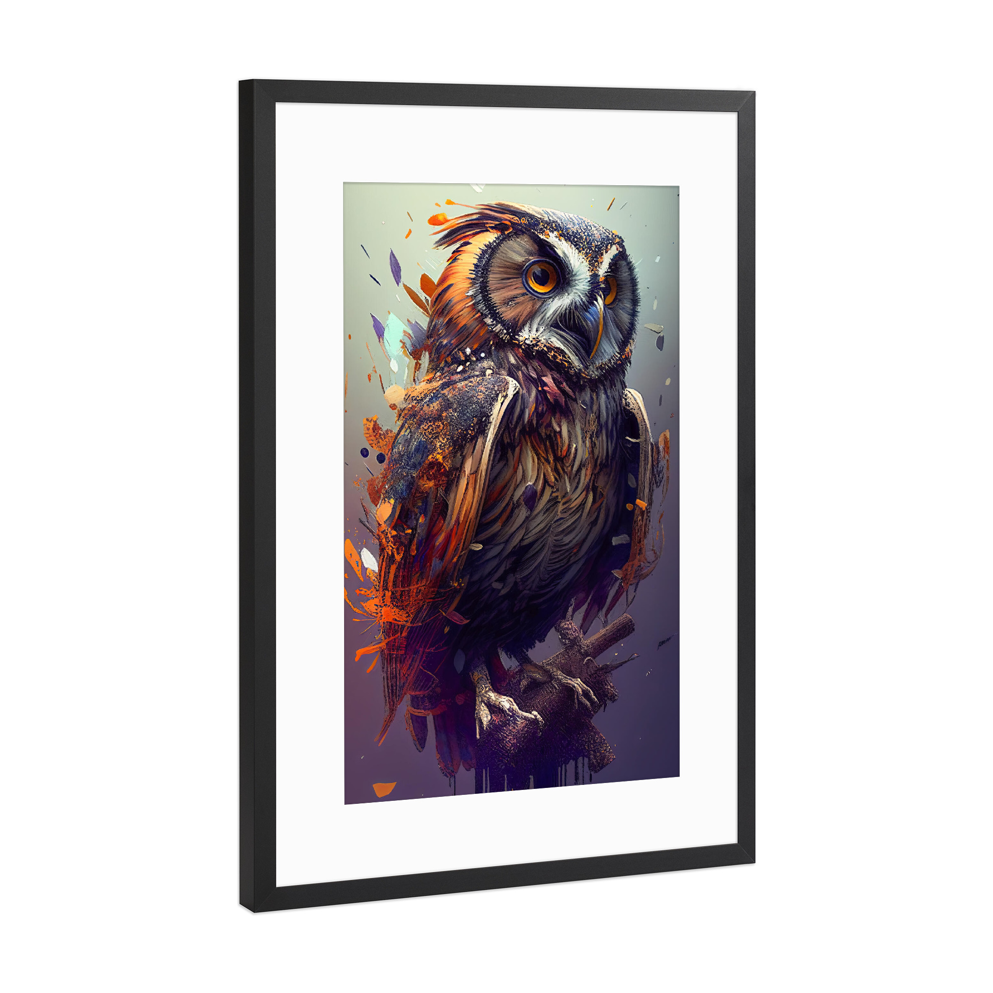Poster mit Rahmen Schwarz (Metallic) "Malerei einer Eule" artboxONE - Tiere