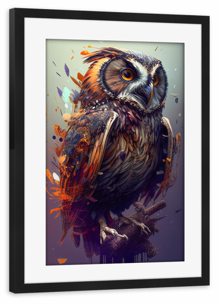 Poster mit Rahmen schwarz "Malerei einer Eule" artboxONE - Tiere - Tier,Kunst,Vogel,Leinwand,Bunte,Hübsch,öl,Eule,Farbe,Malerei,Porträt,Aquarell