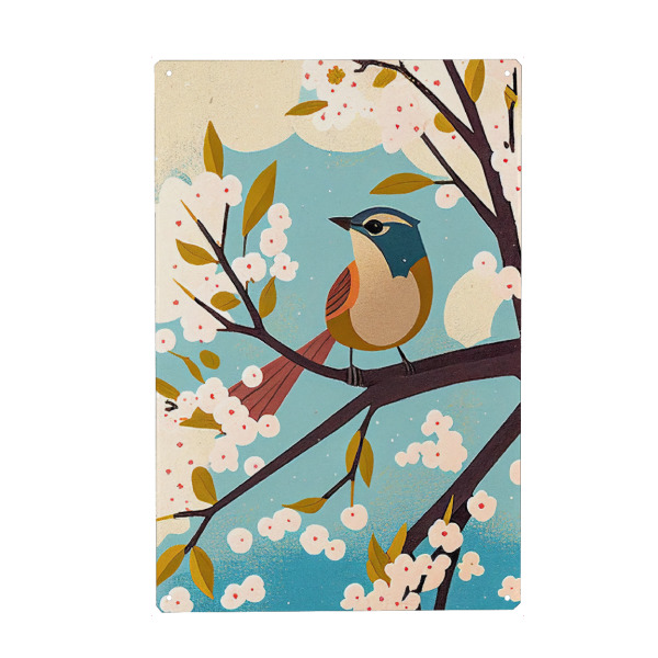 Holzbild "Vogel in blühenden Frühlingsbaum" artboxONE - Natur,Floral,Tiere