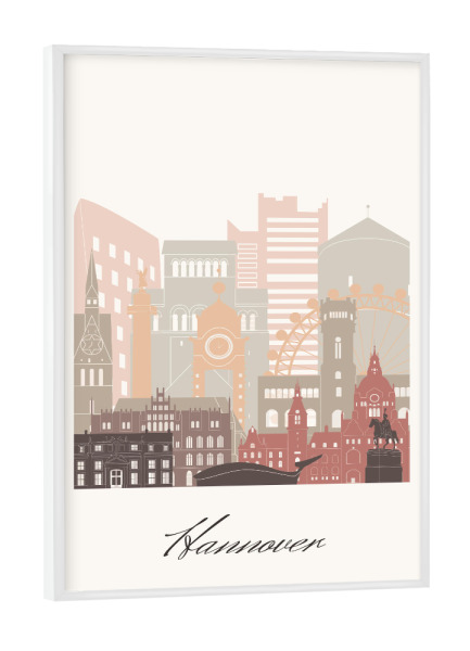 Poster mit weißem Rahmen "Hannover Skyline in Terrakotta" artboxONE - Städte,Reise,Architektur,Kartografie