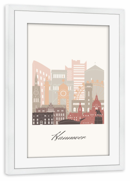 Poster mit Rahmen weiß "Hannover Skyline in Terrakotta" artboxONE - Städte,Reise,Architektur,Kartografie