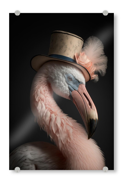 Acrylglasbild "Flamingo mit Hut" artboxONE - Tiere,Abstrakt - Flamingo,Hut,Humor,Tier,Vogel,Exotisch,Kostüm,Elegant