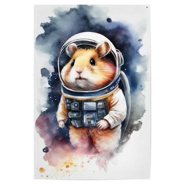 Poster 30x20 cm "Raumanzug-Hamster" artboxONE - Tiere,Lustig - Tier,Astronaut,Niedlich,Lustig,Hamster,Helm,Farbe,Malerei,Raum,Raumanzug,Aquarell