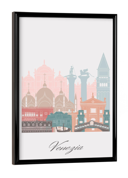 Poster mit schwarzem Rahmen "Skyline von Venedig in Pastell" artboxONE - Städte,Reise,Architektur,Städte / Venedig,Kartografie