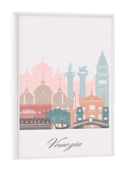 Poster mit weißem Rahmen "Skyline von Venedig in Pastell" artboxONE - Städte,Reise,Architektur,Städte / Venedig,Kartografie