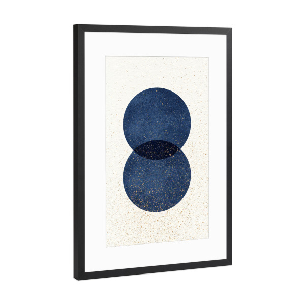 Poster mit Rahmen Schwarz (Metallic) "Zwei Kreise Blues" artboxONE - Abstrakt