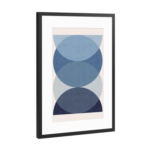 Poster mit Rahmen Schwarz (Metallic) "Kreis Halbkreis - Blau v" artboxONE - Abstrakt