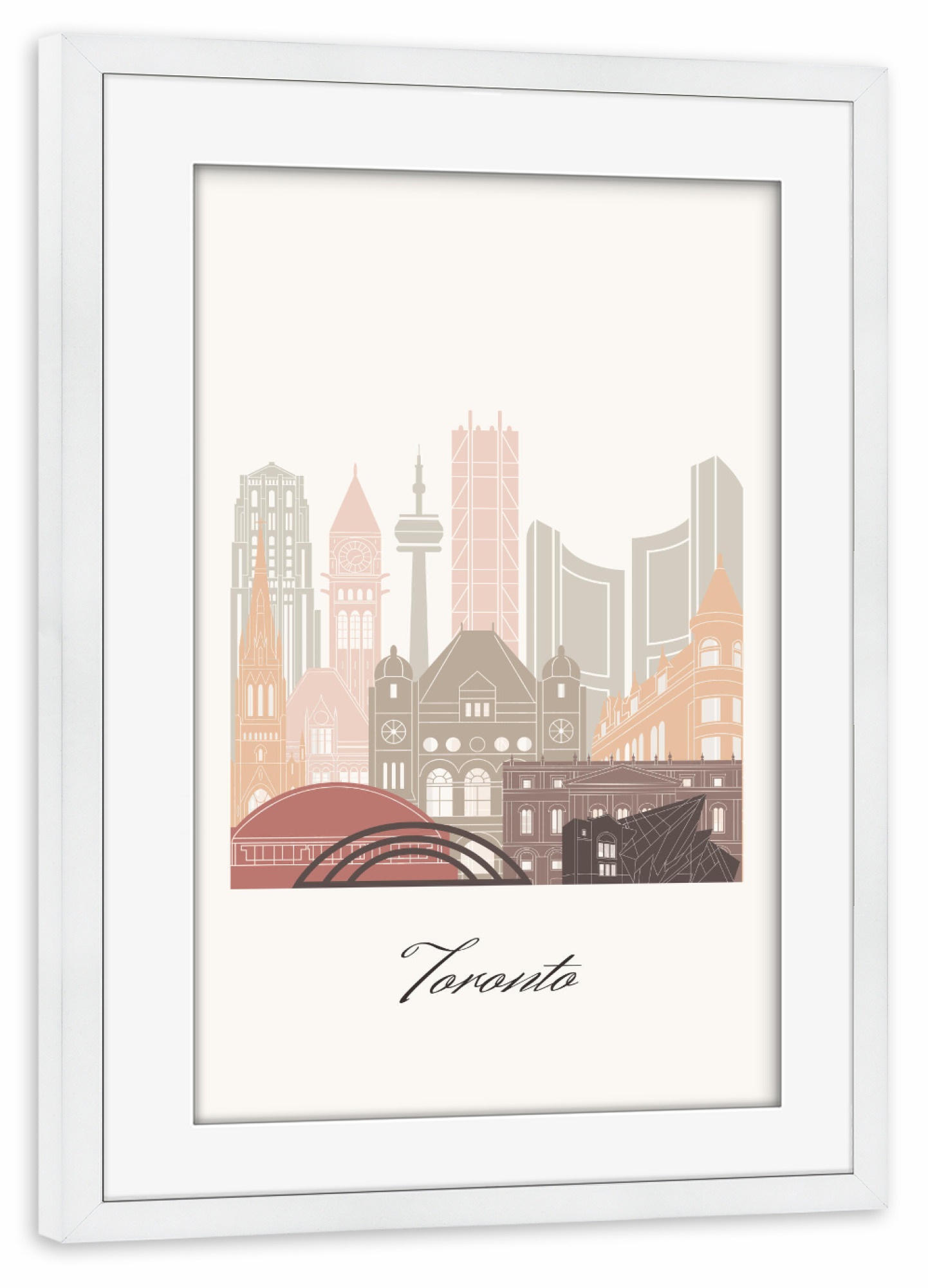 Poster mit Rahmen weiß "Toronto Skyline-Terrakotta-Stil" artboxONE - Städte,Reise,Architektur,Kartografie