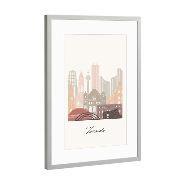 Poster mit Rahmen Silber "Toronto Skyline-Terrakotta-Stil" artboxONE - Städte,Reise,Architektur,Kartografie