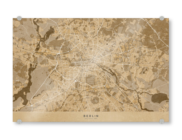 Acrylglasbild "Sepia-Karte von Berlin Deutschland" artboxONE - Städte / Berlin,Kartografie - Berlin,Deutschland,Karte,Notleidend,Jahrgang,Antik,Sepia