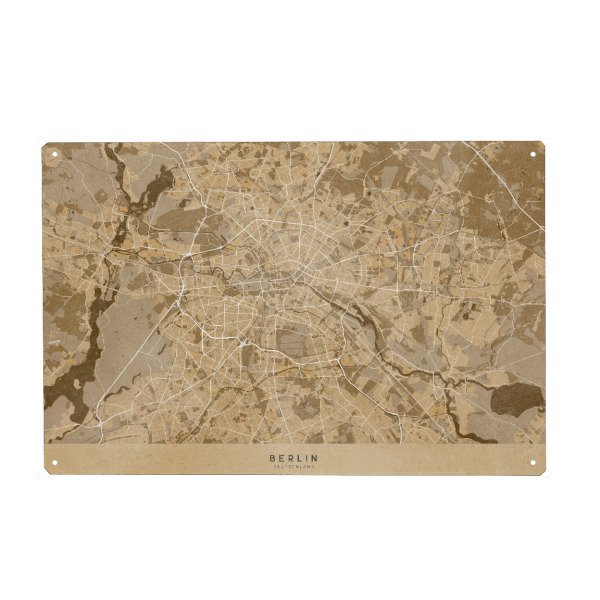 Holzbild "Sepia-Karte von Berlin Deutschland" artboxONE - Städte / Berlin,Kartografie - Berlin,Deutschland,Karte,Notleidend,Jahrgang,Antik,Sepia