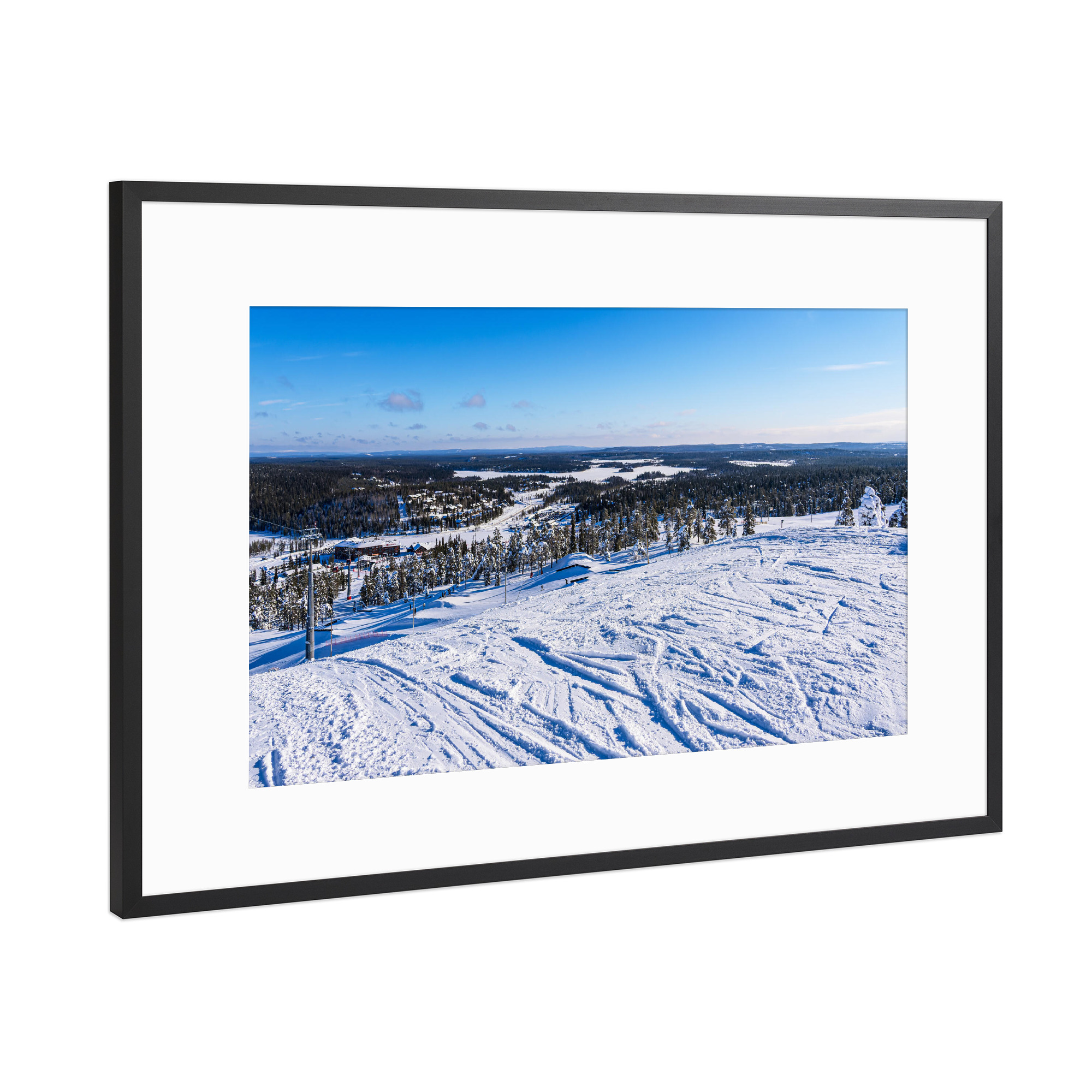 Poster mit Rahmen Schwarz (Metallic) "Schnee, Berg, Wald" artboxONE - Natur,Reise,Reise / Länder