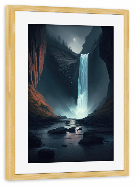 Poster mit Rahmen kiefer "Dunkle mystische Kaskadenmalerei" artboxONE - Natur