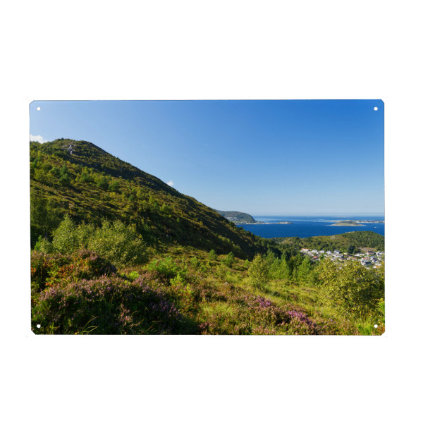 Metall Poster "Grüne Landschaft mit Fjord" artboxONE - Natur,Reise,Reise / Strand und Meer,Reise / Länder