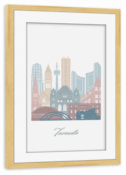 Poster mit Rahmen kiefer "Toronto Skyline Erdtöne Stil" artboxONE - Städte,Reise,Architektur,Kartografie
