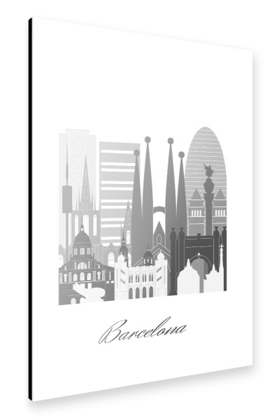 Alu-Dibond "Barcelona-Skyline schwarz weiß" 30x20 cm artboxONE