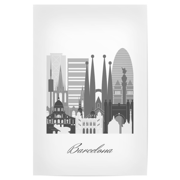Poster "Barcelona-Skyline schwarz weiß" artboxONE - Städte,Reise,Architektur,Städte / Barcelona,Kartografie