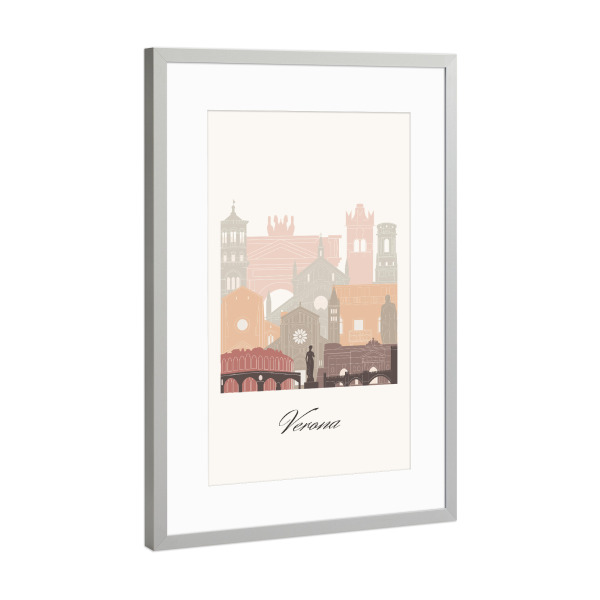 Poster mit Rahmen Silber "Verona Skyline Terrakotta-Stil" artboxONE - Städte,Reise,Architektur,Kartografie