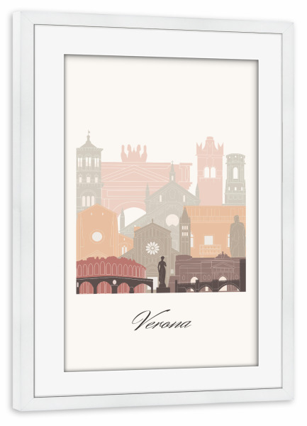 Poster mit Rahmen weiß "Verona Skyline Terrakotta-Stil" artboxONE - Städte,Reise,Architektur,Kartografie