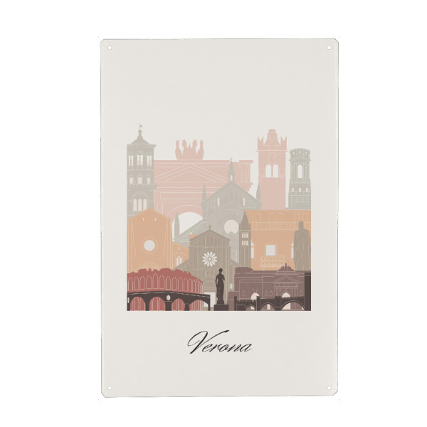 Metall Poster "Verona Skyline Terrakotta-Stil" artboxONE - Städte,Reise,Architektur,Kartografie
